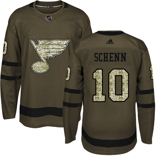 Men's Adidas St. Louis Blues #10 Brayden Schenn Authentic Green Salute to Service NHL Jersey