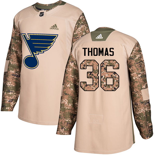 Youth Adidas St. Louis Blues #36 Robert Thomas Authentic Camo Veterans Day Practice NHL Jersey