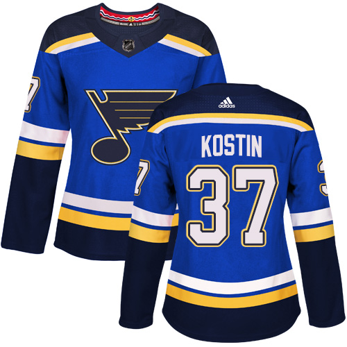 Women's Adidas St. Louis Blues #37 Klim Kostin Authentic Royal Blue Home NHL Jersey