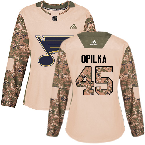 Women's Adidas St. Louis Blues #45 Luke Opilka Authentic Camo Veterans Day Practice NHL Jersey