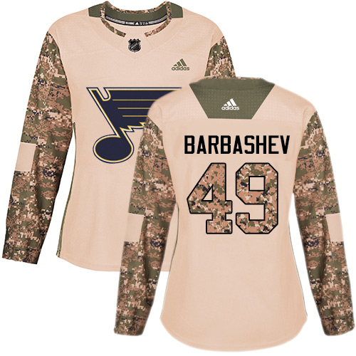 Women's Adidas St. Louis Blues #49 Ivan Barbashev Authentic Camo Veterans Day Practice NHL Jersey