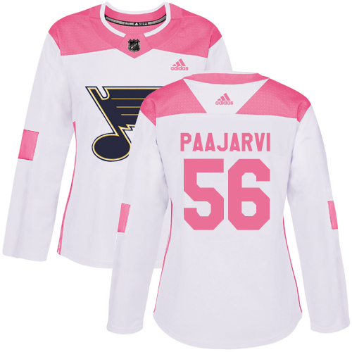 Women's Adidas St. Louis Blues #56 Magnus Paajarvi Authentic White/Pink Fashion NHL Jersey