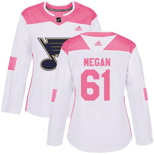 Women's Adidas St. Louis Blues #61 Wade Megan Authentic White/Pink Fashion NHL Jersey