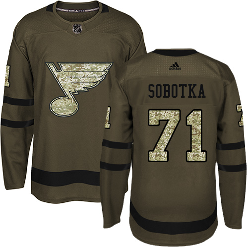 Men's Adidas St. Louis Blues #71 Vladimir Sobotka Authentic Green Salute to Service NHL Jersey