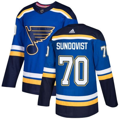 Men's Adidas St. Louis Blues #70 Oskar Sundqvist Authentic Royal Blue Home NHL Jersey
