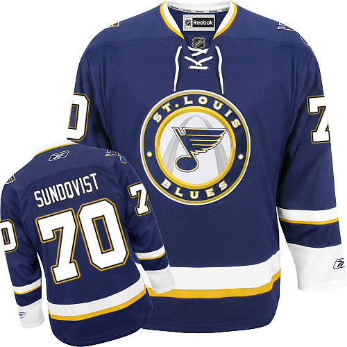 Men's Reebok St. Louis Blues #70 Oskar Sundqvist Authentic Navy Blue Third NHL Jersey