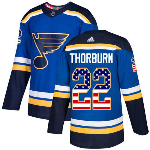 Men's Adidas St. Louis Blues #22 Chris Thorburn Authentic Blue USA Flag Fashion NHL Jersey