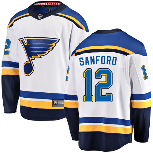 Men's St. Louis Blues #12 Zach Sanford Fanatics Branded White Away Breakaway NHL Jersey
