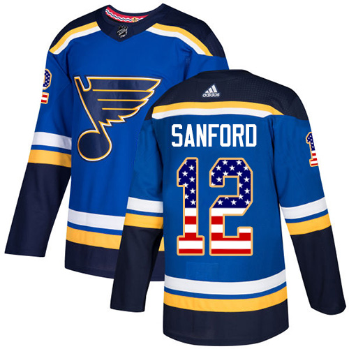 Men's Adidas St. Louis Blues #12 Zach Sanford Authentic Blue USA Flag Fashion NHL Jersey