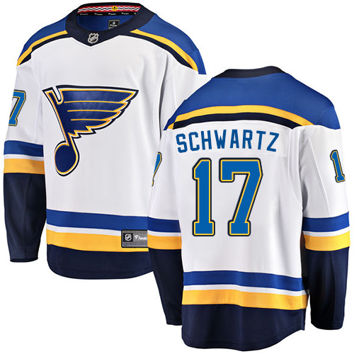 Men's St. Louis Blues #17 Jaden Schwartz Fanatics Branded White Away Breakaway NHL Jersey
