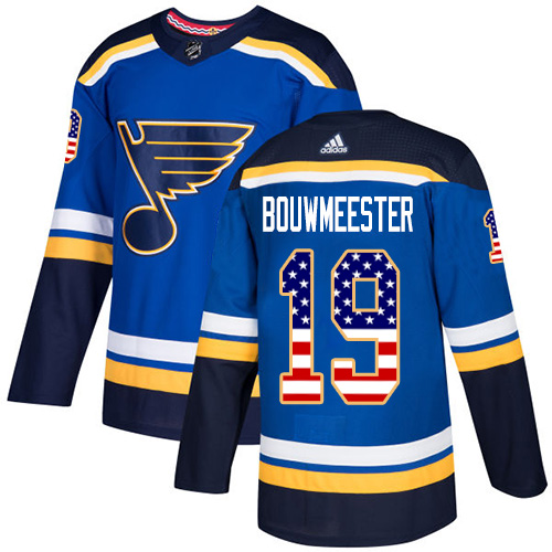 Men's Adidas St. Louis Blues #19 Jay Bouwmeester Authentic Blue USA Flag Fashion NHL Jersey
