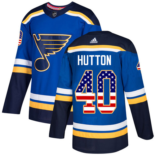 Youth Adidas St. Louis Blues #40 Carter Hutton Authentic Blue USA Flag Fashion NHL Jersey