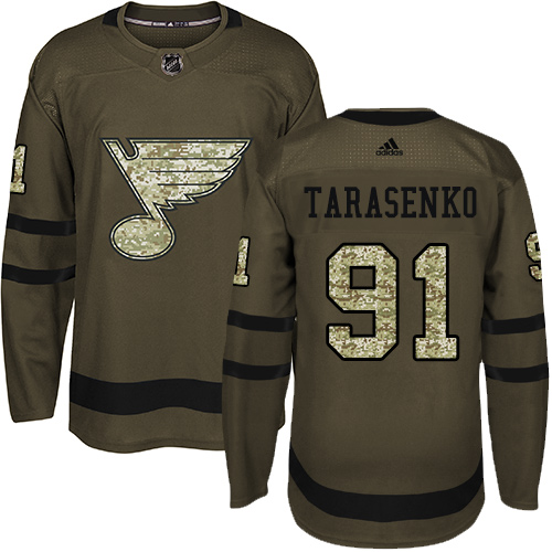 Men's Adidas St. Louis Blues #91 Vladimir Tarasenko Authentic Green Salute to Service NHL Jersey