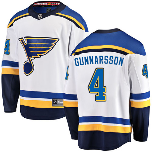 Men's St. Louis Blues #4 Carl Gunnarsson Fanatics Branded White Away Breakaway NHL Jersey