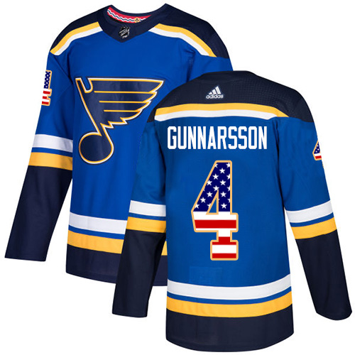 Men's Adidas St. Louis Blues #4 Carl Gunnarsson Authentic Blue USA Flag Fashion NHL Jersey