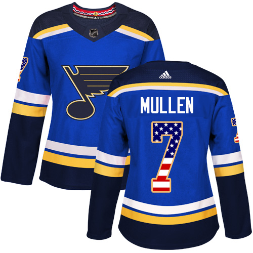 Women's Adidas St. Louis Blues #7 Joe Mullen Authentic Blue USA Flag Fashion NHL Jersey