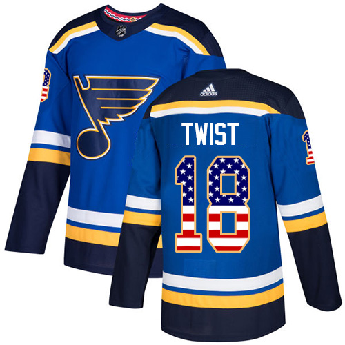 Men's Adidas St. Louis Blues #18 Tony Twist Authentic Blue USA Flag Fashion NHL Jersey