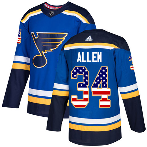 Youth Adidas St. Louis Blues #34 Jake Allen Authentic Blue USA Flag Fashion NHL Jersey
