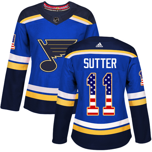 Women's Adidas St. Louis Blues #11 Brian Sutter Authentic Blue USA Flag Fashion NHL Jersey