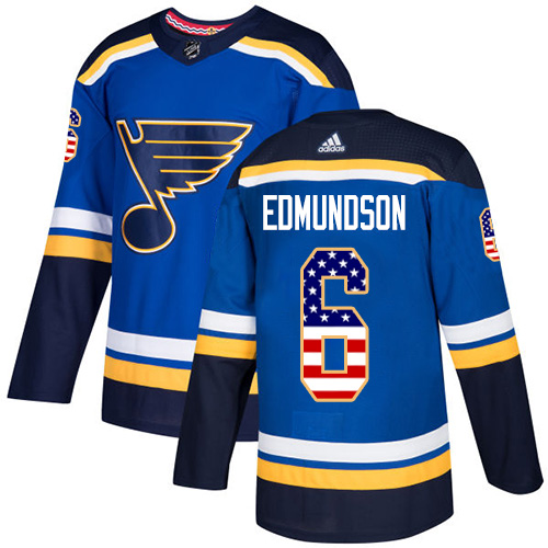 Men's Adidas St. Louis Blues #6 Joel Edmundson Authentic Blue USA Flag Fashion NHL Jersey