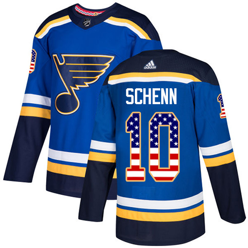 Men's Adidas St. Louis Blues #10 Brayden Schenn Authentic Blue USA Flag Fashion NHL Jersey