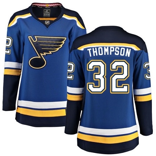 Women's St. Louis Blues #32 Tage Thompson Fanatics Branded Royal Blue Home Breakaway NHL Jersey
