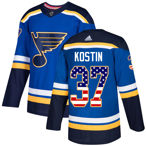 Youth Adidas St. Louis Blues #37 Klim Kostin Authentic Blue USA Flag Fashion NHL Jersey