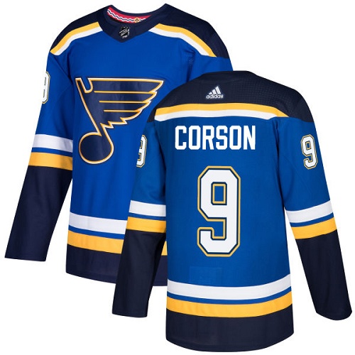 Men's Adidas St. Louis Blues #9 Shayne Corson Premier Royal Blue Home NHL Jersey
