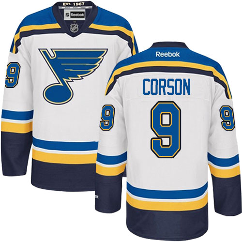 Men's Reebok St. Louis Blues #9 Shayne Corson Authentic White Away NHL Jersey