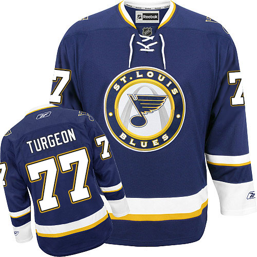 Men's Reebok St. Louis Blues #77 Pierre Turgeon Authentic Navy Blue Third NHL Jersey