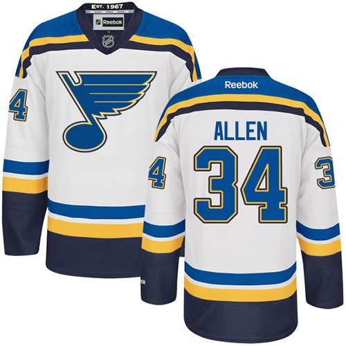 Men's Reebok St. Louis Blues #34 Jake Allen Authentic White Away NHL Jersey