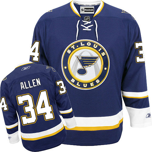 Men's Reebok St. Louis Blues #34 Jake Allen Premier Navy Blue Third NHL Jersey