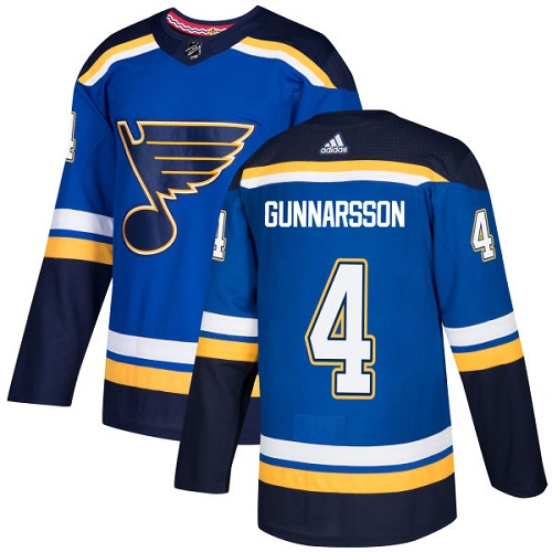 Men's Adidas St. Louis Blues #4 Carl Gunnarsson Authentic Royal Blue Home NHL Jersey