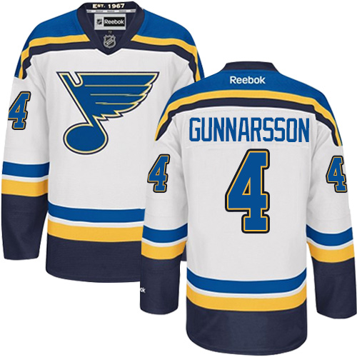 Men's Reebok St. Louis Blues #4 Carl Gunnarsson Authentic White Away NHL Jersey