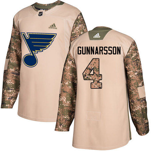 Youth Adidas St. Louis Blues #4 Carl Gunnarsson Authentic Camo Veterans Day Practice NHL Jersey