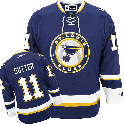 Men's Reebok St. Louis Blues #11 Brian Sutter Premier Navy Blue Third NHL Jersey