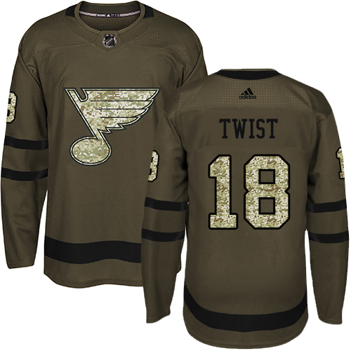 Men's Adidas St. Louis Blues #18 Tony Twist Authentic Green Salute to Service NHL Jersey
