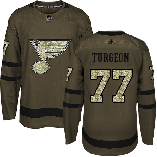 Men's Adidas St. Louis Blues #77 Pierre Turgeon Authentic Green Salute to Service NHL Jersey
