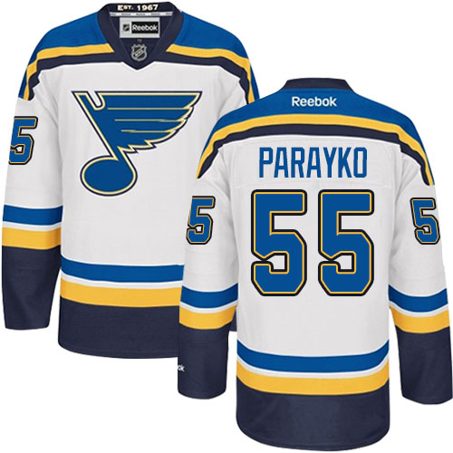 Men's Reebok St. Louis Blues #55 Colton Parayko Authentic White Away NHL Jersey