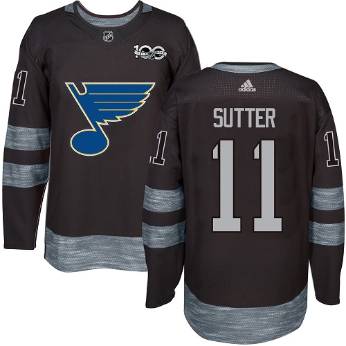 Men's Adidas St. Louis Blues #11 Brian Sutter Authentic Black 1917-2017 100th Anniversary NHL Jersey
