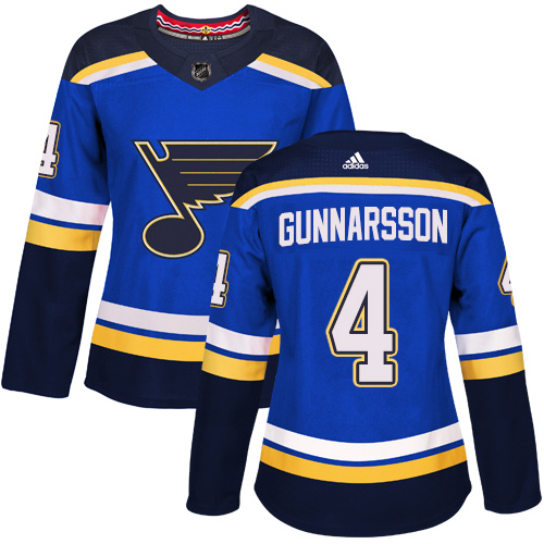 Women's Adidas St. Louis Blues #4 Carl Gunnarsson Authentic Royal Blue Home NHL Jersey