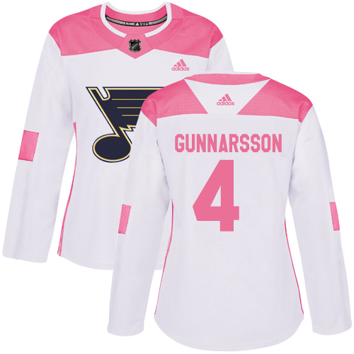 Women's Adidas St. Louis Blues #4 Carl Gunnarsson Authentic White/Pink Fashion NHL Jersey