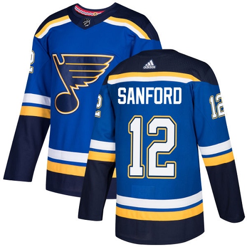 Men's Adidas St. Louis Blues #12 Zach Sanford Authentic Royal Blue Home NHL Jersey