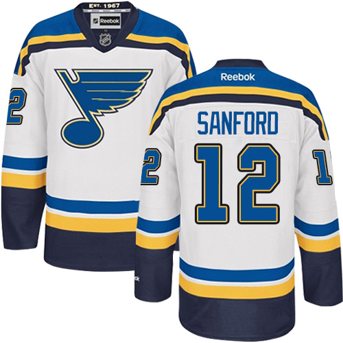 Men's Reebok St. Louis Blues #12 Zach Sanford Authentic White Away NHL Jersey
