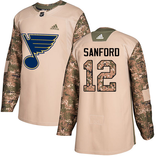 Youth Adidas St. Louis Blues #12 Zach Sanford Authentic Camo Veterans Day Practice NHL Jersey