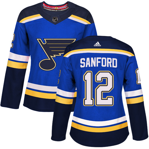 Women's Adidas St. Louis Blues #12 Zach Sanford Authentic Royal Blue Home NHL Jersey