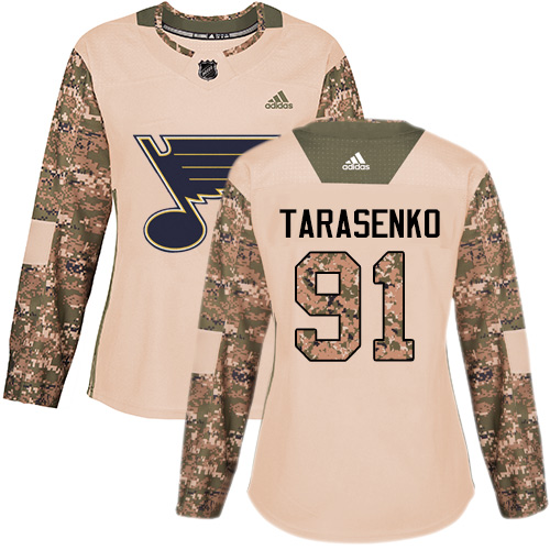Women's Adidas St. Louis Blues #91 Vladimir Tarasenko Authentic Camo Veterans Day Practice NHL Jersey