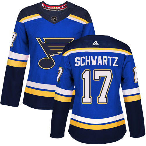 Women's Adidas St. Louis Blues #17 Jaden Schwartz Authentic Royal Blue Home NHL Jersey