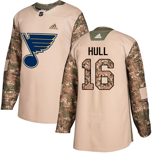 Youth Adidas St. Louis Blues #16 Brett Hull Authentic Camo Veterans Day Practice NHL Jersey