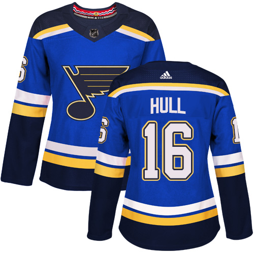 Women's Adidas St. Louis Blues #16 Brett Hull Authentic Royal Blue Home NHL Jersey